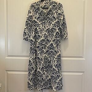 Zara Modern Floral Boho Dress - Women Size Small - Blue and White